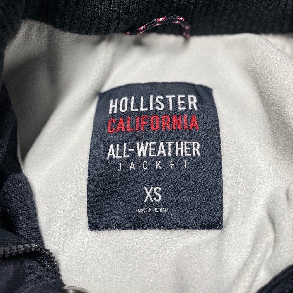 Hollister Navy Blue All-Weather Jacket Fleece Lined Removable Hood XS No Fur - Picture 5 of 12